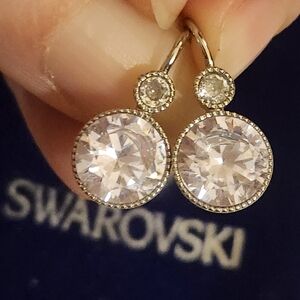 Swarovski Elements Silver And White Round Crystal Earrings
